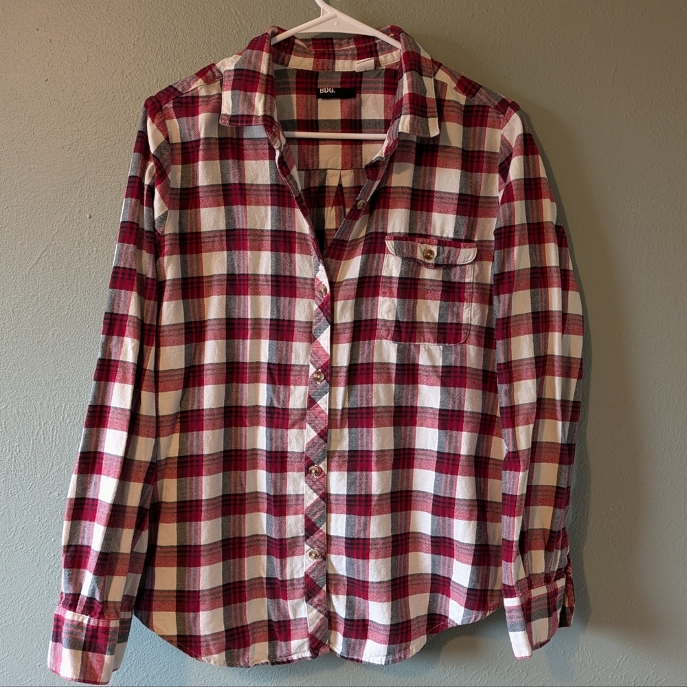 BDG Red Plaid 100% Cotton Oversized Button Down Shirt Size L